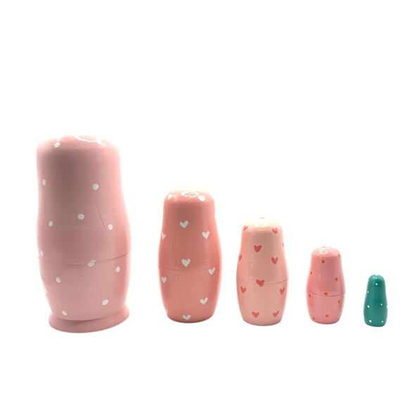 Handmade Russian Matroyshka Wood Nesting Dolls, Princess Theme Set of 5, Pink - Picture 2 of 5